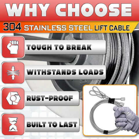 Beefy Heavy Duty Garage Door Cables For 12 Ft Doors 13 Ft 6 In Long Two Pack 304 Galvanized Wire strength features