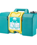 Go To Portable 8 Gallon Eye Wash Station With Two Sprays OSHA Approved And ANSI Z358.1 2014 Compliant in green with handle