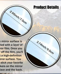 Close-up of 2 Handheld Convex Mirror Set Portable Shatter Resistant Lens showing sizes 7.5cm and 9.5cm for wide angle photos.