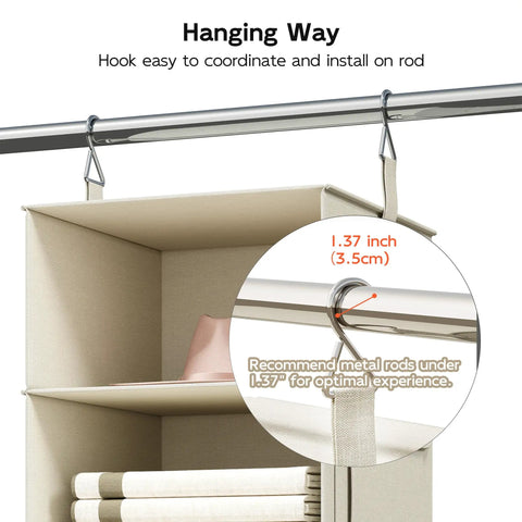 Heavy Duty Hanging Closet Organizer With Six Shelves And Three Zippered Drawers To Straight Up Upgrade Your Messy Wardrobe Storage Setup In Classic Beige Finish