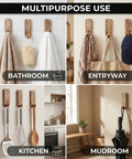 Top Tier Boho Wood Peel And Stick Wall Hooks Featuring A Seriously Strong Adhesive Grip for towels, bags, and kitchen utensils.