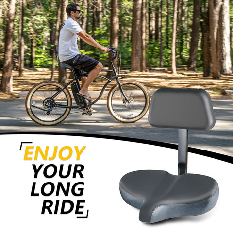 Oversized Bike Seat With Backrest For Maximum Comfort On Long Rides Wide Bicycle Saddle Replacement For Tricycle Electric Commuter And Stationary Bikes Soft Thick Foam Padding Waterproof Adjustable on commuter bike