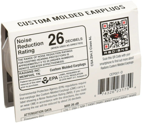 Back of Custom Molded Earplugs Do It Yourself Kit in Orange Molds in 10 Minutes Soft Permanent Fit Made in USA packaging.