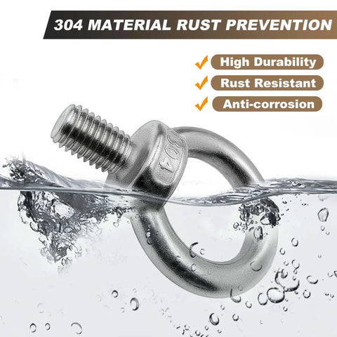 Four-Piece M12 X 20mm 304 Stainless Steel Eye Bolt Set Built Tough For Lifting With Shoulder Ring Heavy-Duty Threaded Eyebolts