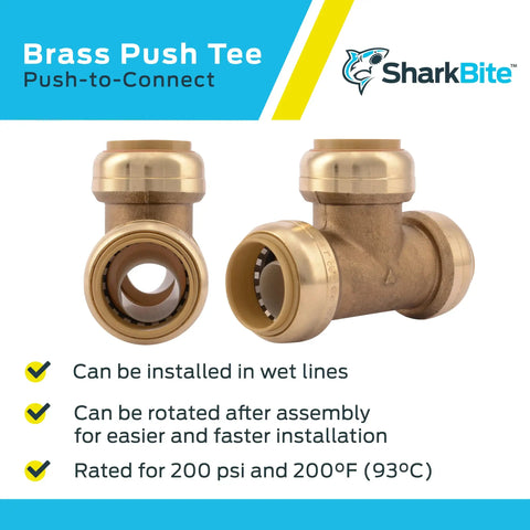 3/4 Inch Push To Connect Brass Plumbing Tee Fitting Pack Of 10 For PEX Copper CPVC PE-RT SDR-9 HDPE Underground Use