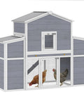 66.5 Inch Large Wooden Chicken Coop With 2 Nesting Boxes, Ramp, Sliding Tray And Waterproof Roof, Outdoor Hen House