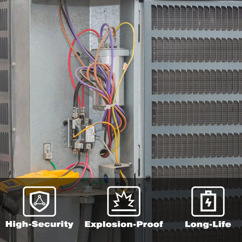 Dual Run Start Capacitor Fifty Plus Five Microfarad 370 440 Volt CBB65 installation in air conditioner unit with visible wires