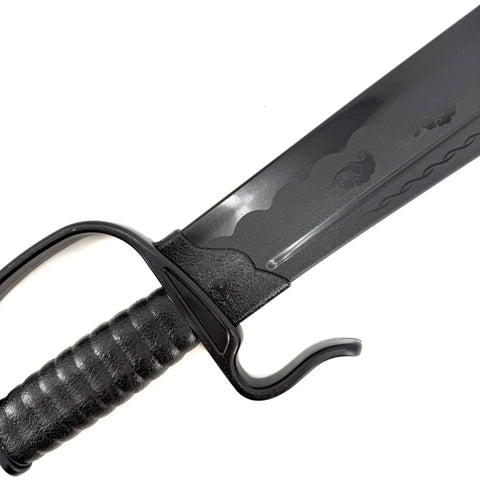 Close-up of a black 18 Inch Polypropylene Wing Chun Sword Set Of 2 In Black Durable Practice Swords For Martial Arts Training Lightweight