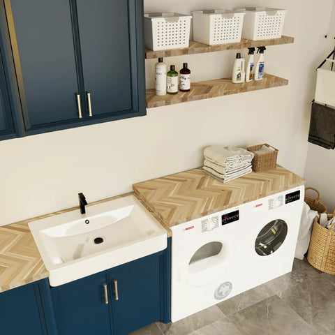 Built Tough Hella Sturdy Chevron Butcher Block Countertop 72 By 25 By 1.5 Inches Unfinished Acacia Solid Wood Table Top for laundry room sink.