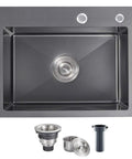 Drop In Topmount Kitchen Sink With Bold Black Nano Titanium Finish, 22 By 18 Inch, Single Bowl, Includes Drain and Parts