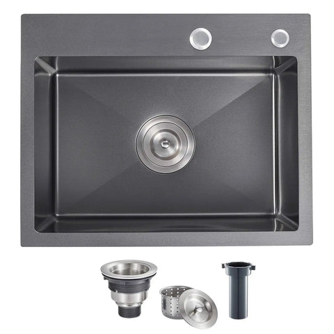 Drop In Topmount Kitchen Sink With Bold Black Nano Titanium Finish, 22 By 18 Inch, Single Bowl, Includes Drain and Parts