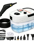 Pzz Handheld Steam Cleaner With 13pcs Accessories For Powerful Cleaning, showing portable steamer with various attachments and water tank.