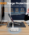 Surge Protector Power Strip With Eight Outlets And USB C Plus USB A Ports 5 Ft Flat Plug Extension Cord in office setup.