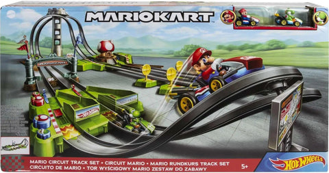 Hot Wheels Mario Kart Circuit Track Set With 2 Die Cast Vehicles, High Speed Racing Playset Featuring Mario And Yoshi Karts