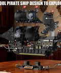 Pirate Ship Building Set With Lights 2288 Piece Three Masted Model That Works With Lego Large Boat Building Block For Adults Great Home Decor And Birthday Gift For Boys Eight To Fourteen black three-masted cabin and bracket view