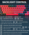 Backlight control information for Solid Compact 68 Key Wired Keyboard With Butter Smooth Tactile Keys Dope Rainbow Rgb Backlights.