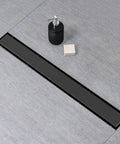 Black 36 Inch Linear Shower Drain With Flat Tile Insert 2 In 1 Panel 2 Inch Outlet 304 Stainless Steel Hair Strainer