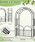Product diagram showing dimensions of Heavy Duty 7Ft Garden Arch Arbor Made From Thick Steel For Climbing Plants Outdoor Trellis Arbour.