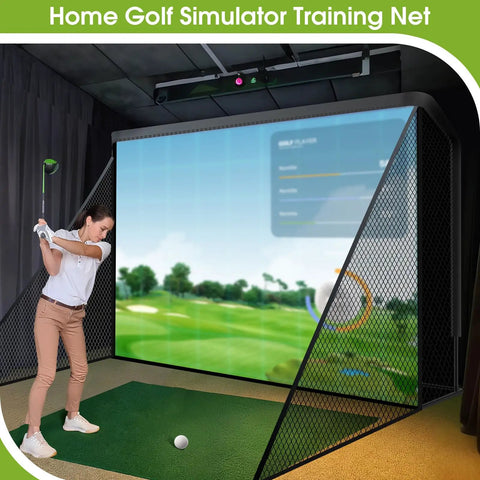 Golf Cage Net With Simulator Impact Screen And Heavy Steel Frame 10 X 7 Ft Enclosure For Home Indoor Outdoor Practice
