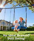 Mother and child on Backyard Slackline Swing Set With 40 Inch Saucer Swing Between Trees No Perfect Tree No Problem Easy Setup