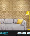 Brown Wood 3D Flower PVC Wall Panels Set Of 12 Covers 32 Sq Ft Dope Home Decor with modern couch and lamp