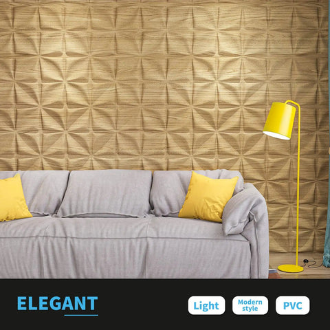 Brown Wood 3D Flower PVC Wall Panels Set Of 12 Covers 32 Sq Ft Dope Home Decor with modern couch and lamp