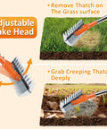 Heavy Duty Thatch Rake With Adjustable Handle 15 Inch Dethatcher Rake for Lawn Garden And Yard Cleanup Strong Steel Construction
