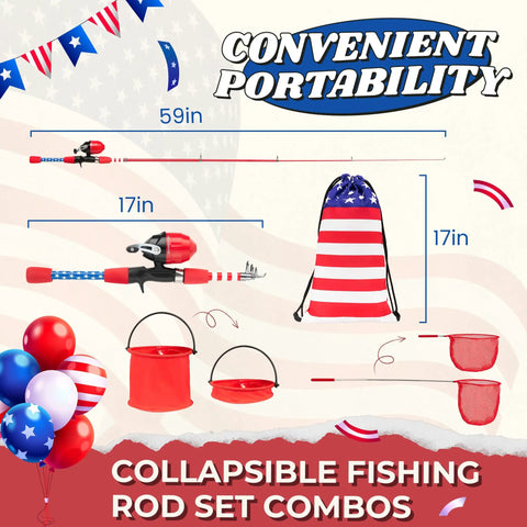 Kids Telescopic Fishing Pole Set With Spincast Reel Net Bucket Tackle Box And Travel Bag Portable Starter Kit For Boys And Girls