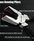 Heavy Duty Eight Inch Auto Glass Running Pliers Featuring Curved Jaws Adjustable Screw And Protective Rubber Tips So You Can Glide Windows In And Tweak Trims Dead Easy With Zero Scratch Drama, showing high-carbon steel and PVC handles.
