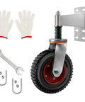 8 Inch Gate Caster Wheels For Wooden Gates With 360 Degree Swivel, Spring Loaded Heavy Duty Rollers, gloves, screws, and wrench