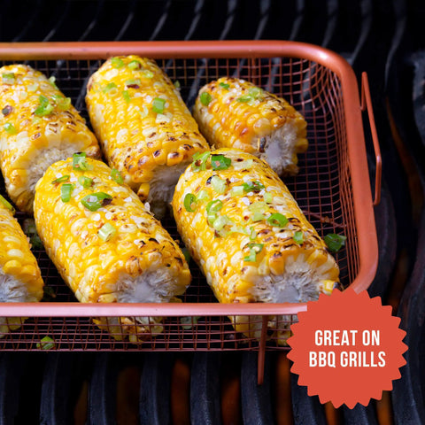 Copper Air Fryer Tray Set For Oven And Toaster Oven, 2 Piece Basket And Baking Pan grilling corn on mesh crisper tray