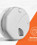 Rock Solid Hardwire Smoke Alarm Featuring Dual Sensor Tech, white unit with dual sensors for fast flame and smoldering fire protection.