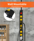 Built Tough Heavy Duty 8 Outlet Power Strip With 2100J Surge Protector, 6 Ft Cord, Wide Spaced Outlets, Wall Mountable Metal Power Strip For Home Office, Garage, And Workshop With Auto Shutdown Fuse wall mounted with mounting screw