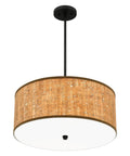 Hoffman 4 Light Matte Black Pendant With Faux Wood Veneer Drum Shade Durable Steel Construction Perfect For Rustic Farmhouse Cabin Lodge Vibe And Transitional Living Spaces