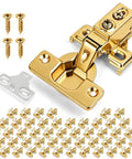 Gold Finish 50 Pack Soft Close Cabinet Hinges For Kitchen Cabinets Half Overlay Stainless Steel Built In Damper 100 Degree Opening 6 Way
