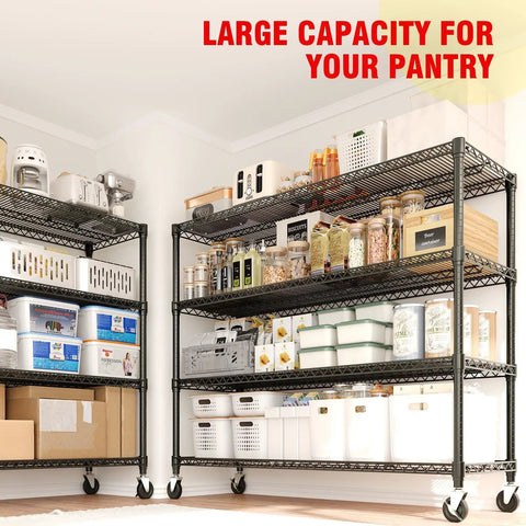 Beefy Heavy Duty Metal Wire Shelving Unit With Wheels, 4 Tier Industrial Storage Rack in pantry, 2640 lbs capacity