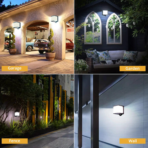 Solar Motion Sensor Outdoor Led Wall Light IP65 Waterproof on garage, garden, fence, and wall