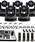 Five Pro PTZ Cameras Built Fresh For Hella Smooth Remote Meetings With Dynamic 30X Optical Zoom Plus One Sleek Joystick Controller and accessories.