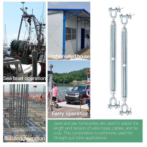 Heavy Duty One Half Inch Jaw Jaw Turnbuckle Galvanized For Wire Rope Cable Marine Grade Closed Body Two Pack 3500 Lbs