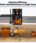 Tight Grip 4th Axis Rotary Table For CNC Router Engraver With 1:4 Belt Drive and Quick Swivel Chuck on wood, showcasing multi-sided machining.