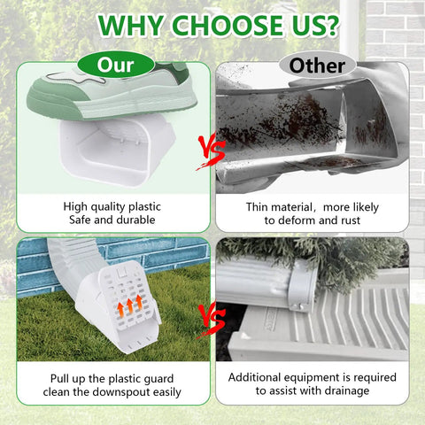 Keep Those Darn Critters Out With This 3X4 Inch Gutter Downspout Extension And Removable Grid Type A Rodent Guard comparison image.