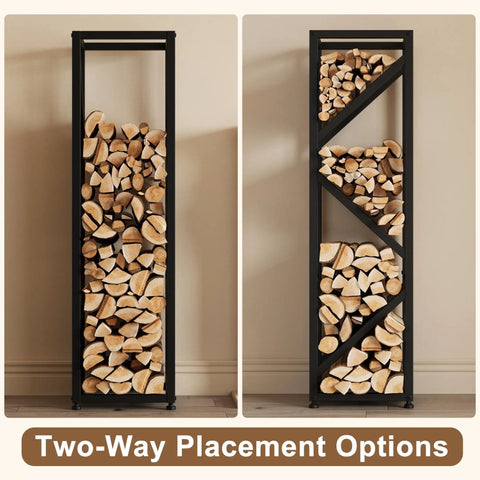 4 Tier Indoor Firewood Rack 47 Inch Tall Heavy Duty Log Holder For Fireplace Minimalist Black Design Space Saving