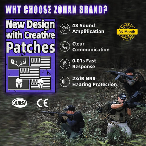Three shooters in tactical gear using Electronic Shooting Earmuffs With Ambient Sound Amplifier And 23 Decibel NRR Hearing Protection.