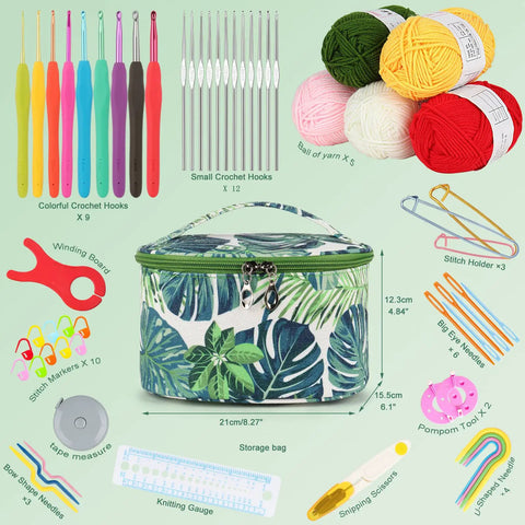 Beginner Crochet Kit With Yarn And Tools Learn To Crochet Set Includes Ergonomic Hooks And A Dope Range Of Accessories In Leaf Bag