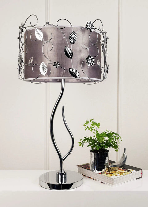 Silver Crystal Table Lamp With Floral Inspired Metal Shade 34 Inch Tall UL Listed On Off Switch Sleek Modern Contemporary Accent Light