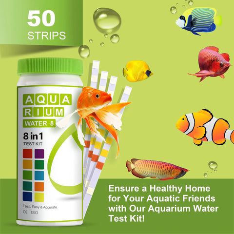 Go-To 8-In-1 Aquarium Test Kit For Fish Tanks With Quick And Accurate Water Testing Strips For Freshwater Tanks And Ponds Tests PH Ammonia Alkalinity Hardness Chlorine Nitrate Nitrite And More. 50 strips bottle