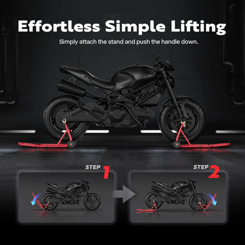 Beefy Heavy Duty Motorcycle Paddock Stands For Front And Rear Wheel Lift 882 Lbs Capacity UL Adjustable Swingarm Spool Durable Steel