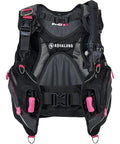Front view of Pro HD Dive BCD For Women With SURELOCK II Weight Release System, showing buckles and durable fabric