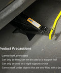 Heavy Duty Scissor Jack For Car With Slick Thread Action Portable Tire Changing Kit That Delivers A No Drama Lift Up To Two Thousand Pounds, showing safety precautions and jack design.