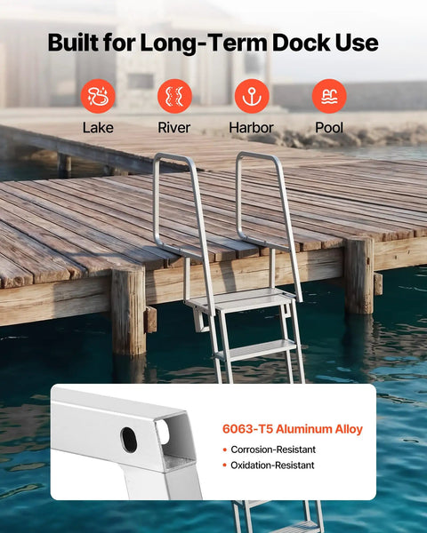 6 Step Beefy Heavy Duty Aluminum Dock Ladder With Flip Up Design, Non Slip Wide Steps, 350 Lb Weight Capacity, Pontoon Boat Swim Ladder With Pull Rope Assist For Lake Pool Marine Boarding, Durable Easy To Use on wooden dock